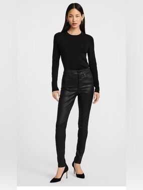Express High Waisted Black Coated Skinny Jeans Size 0R